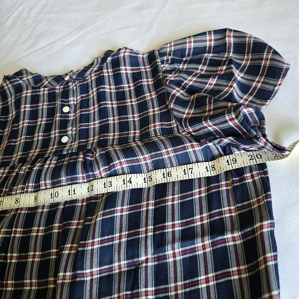 LOFT I MP Plaid Rayon Blend Blouse I blue red white - Picture 8 of 9